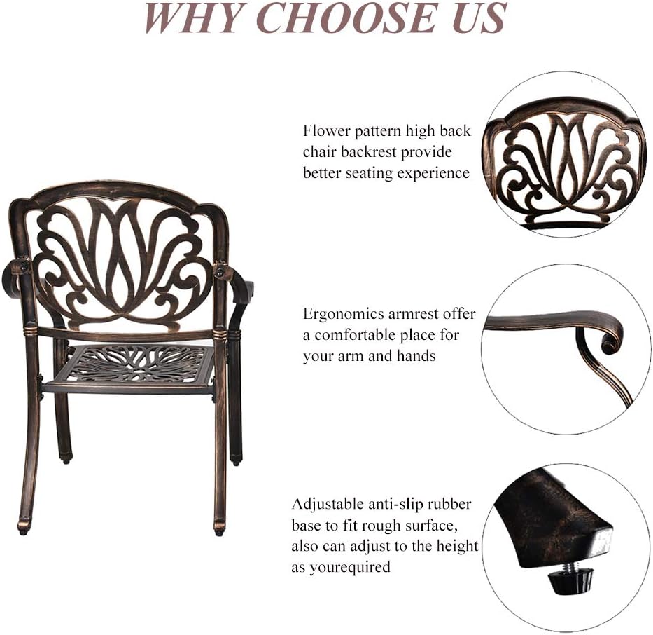 USSerenaY 3 Piece Cast Aluminum Bistro Set Outdoor Bistro Table Set Patio Furniture Sets with 2 Arm Chairs, Umbrella Hole, Antique Bronze Finish (2 Chairs + 1 Table Set): Garden & Outdoor