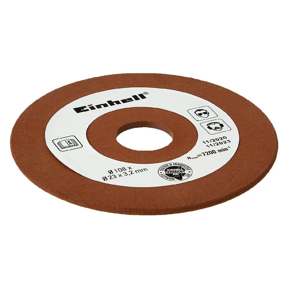 Original Einhell Replacement Sanding Disc Diameter 108 mm (Saw Chain Sharpener Accessories, Thickness 3.2 mm, 23 mm Attachment, Grit P100, Suitable for Einhell Chainsaw Sharpeners)