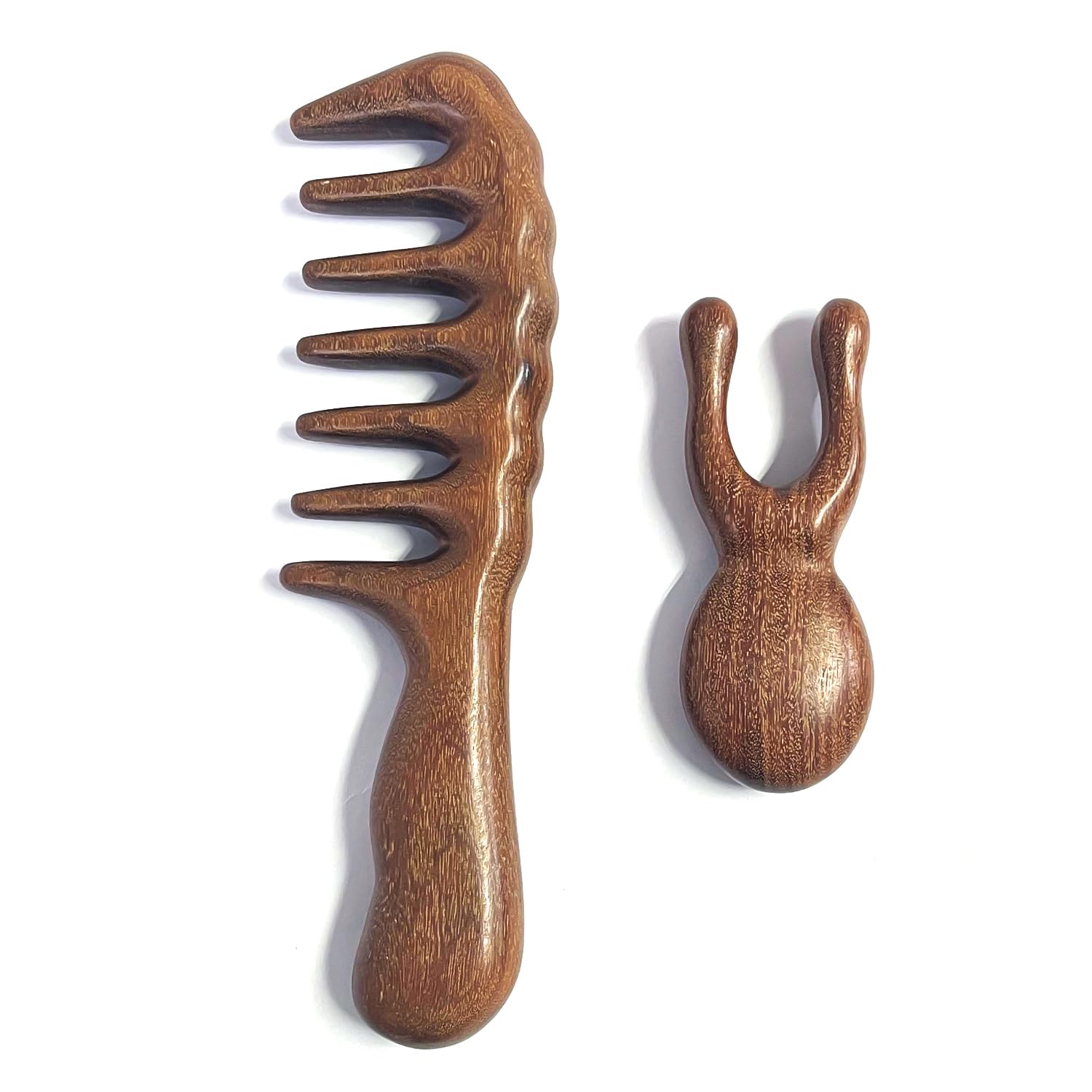 Sandalwood Nose Scraper & Massage Comb - Thick, Wide-Tooth, Retro Design, Anti-Static