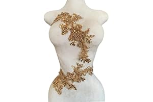 XZG.BEATAL Handmade Rhinestones Bodice lace Applique handsewing Beads Sequins Trim Patches for Dress Clothes Accessories one Set/Bag 5.5X14inches (Champagne)