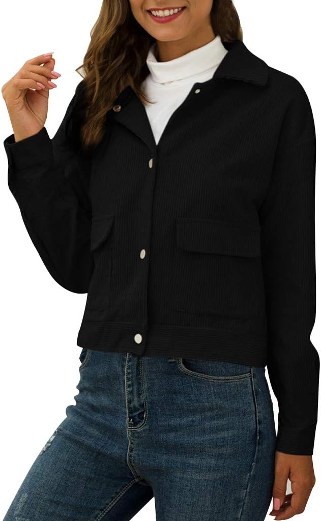 Womens Casual Short Jacket Leisure Loose Trench Coat Corduroy Outerwear (S-2XL)