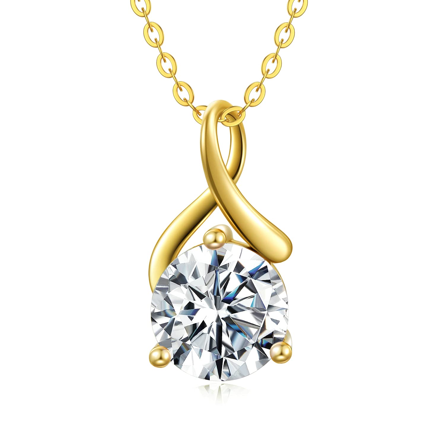 SISGEM 9ct Gold Moissanite Necklace, 1 Carat D Colour Moissanite Solitaire Pendant, Solid Yellow Gold Sunshine Necklace, 16"+1"+1" for Women