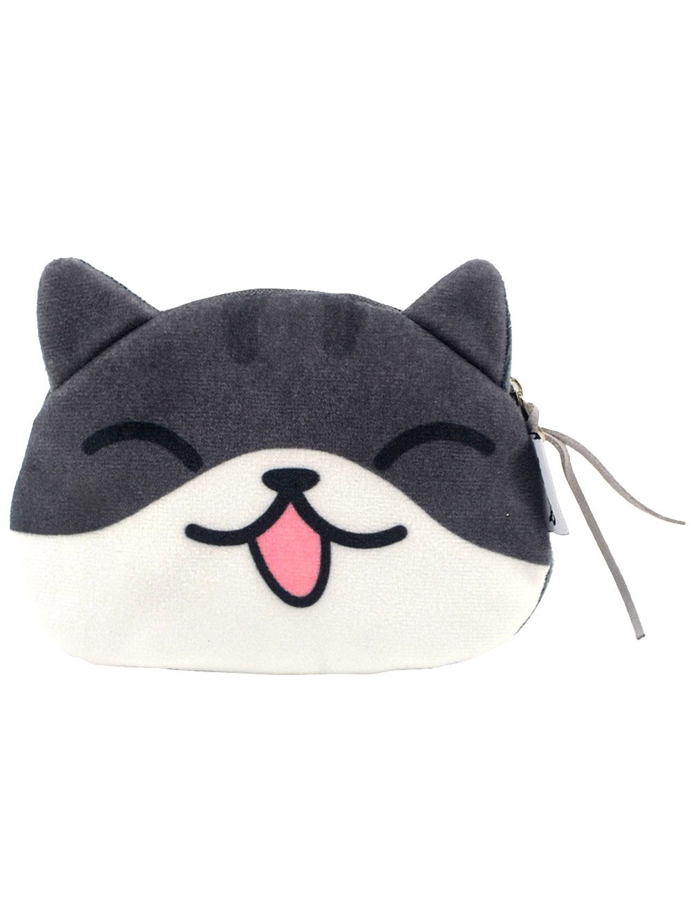 POPUCT Cartoon Cute Cat Face Bag Zipper Case Coin Money Purse Wallet (White Grey)