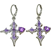 Gothic Cross Earrings for Women Vintage Black Red Crystal Heart Drop Dangle Earrings Punk Y2k Accessories