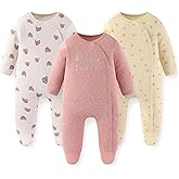 JELYLOVE Unisex Baby Boy Girl Footies Rompers Cotton Long Sleeve 3 Pack Infant Jumpsuits 0-12Months Babies' Outfits