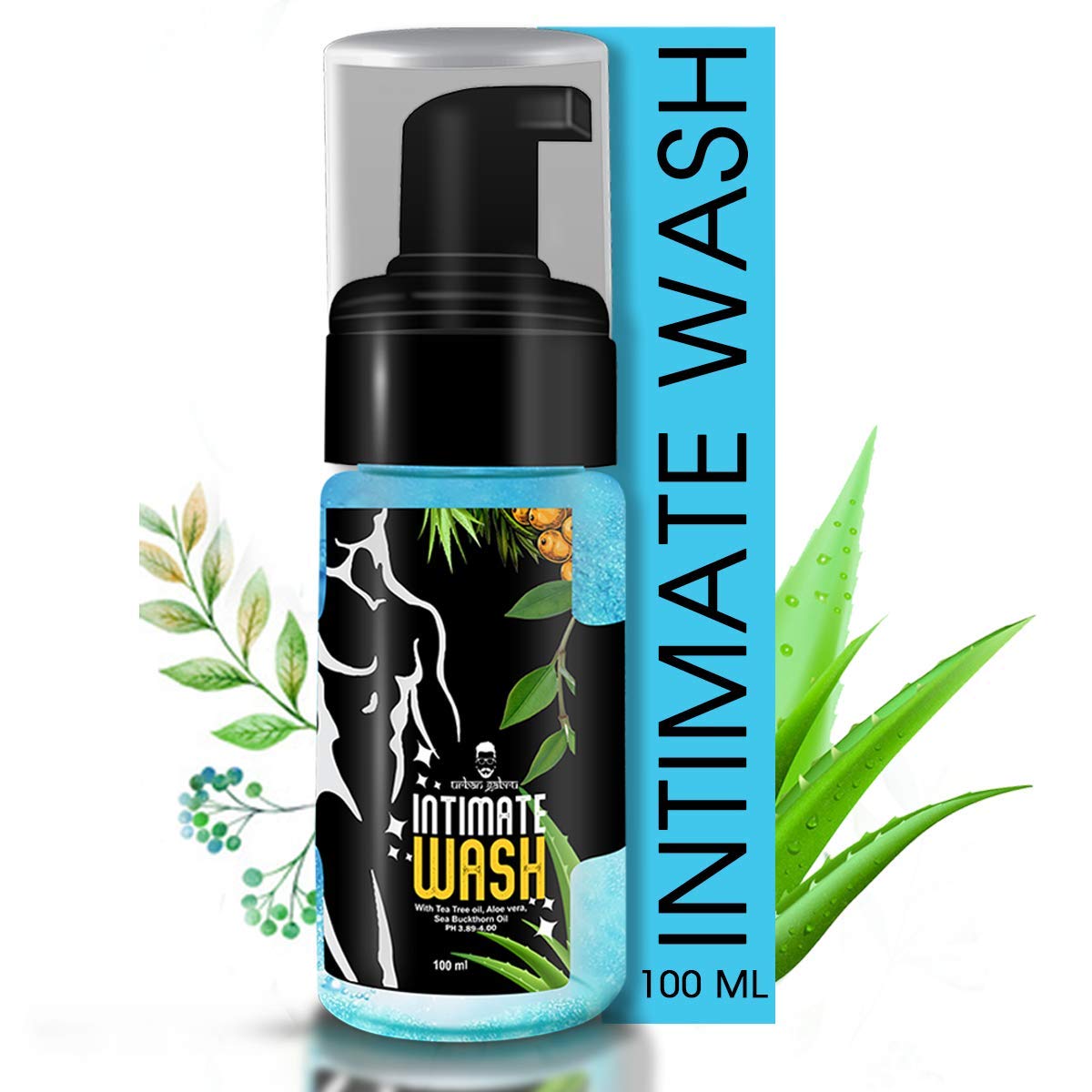 Urbangabru Intimate Wash for Men | Genital Wash | Male Care Foaming Hygiene Ball Wash | Daily Hygiene wash, with Tea Tree Oil, Aloe Vera & Sea Buckthorn Oil - 3.38 Fl Oz