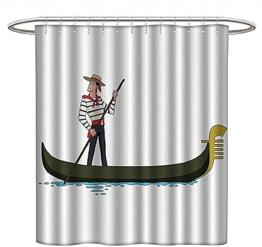 Amazon Anniutwo 漫画装飾 かわいいシャワーカーテン ゴンドラのイラスト ローマ都市のベネチア ヨーロッパの愛のシンボル イタリアン装飾 ユニークなシャワーカーテン ブラウンホワイト シャワーカーテン ホーム キッチン オンライン通販