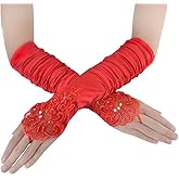 JISEN Women 20s Satin gloves Formal Bridal Banquet Party Wedding Opera Colorful Mitten
