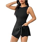 SweatyRocks Tennis Dresses for Women Sleeveless Split Wrap Athletic Romper Dress with Shorts