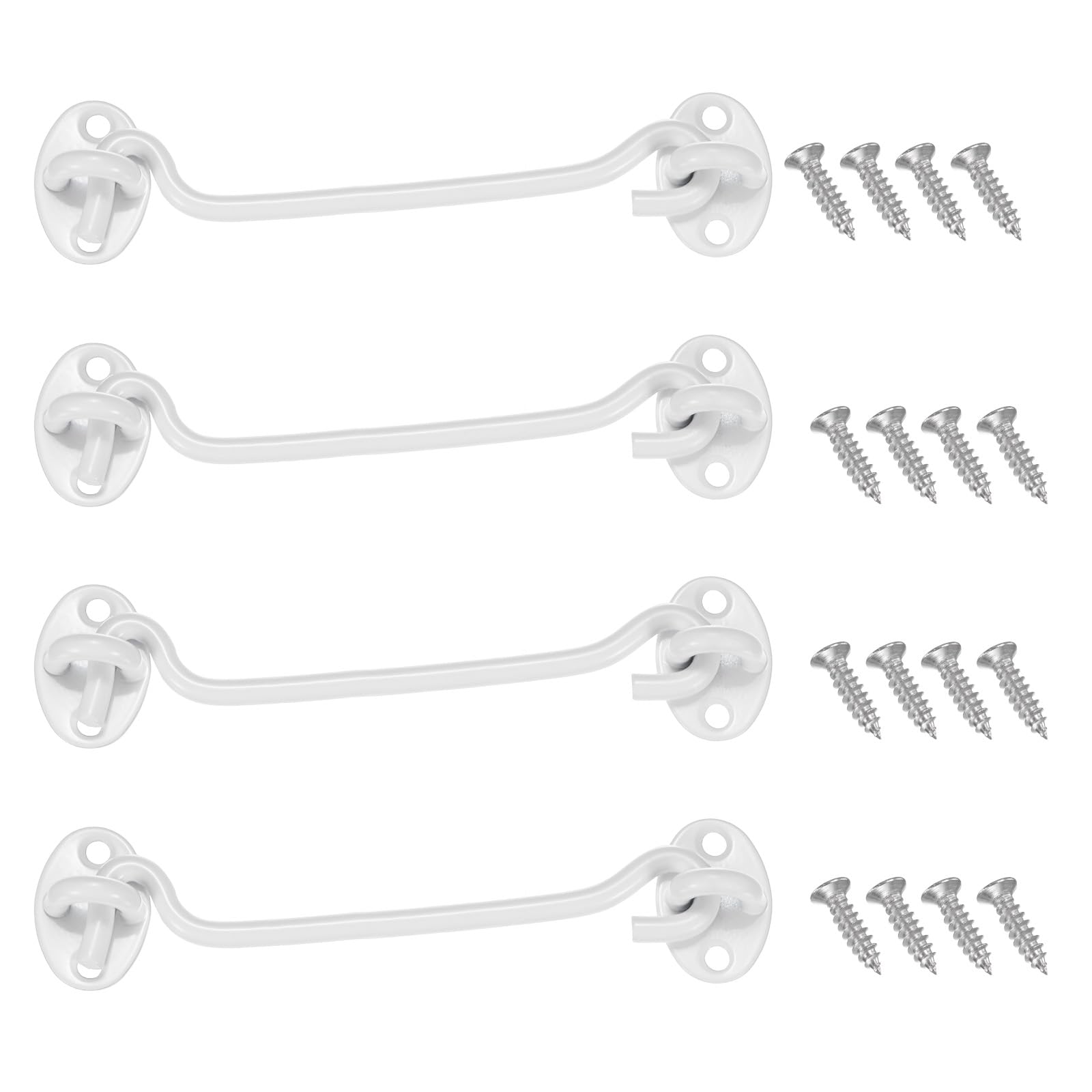 M METERXITY 4-Pack Hook and Eye Latch for Door 6 Inch Stainless Steel Gate Latch Barn Door Lock Hook and Eye Gate Latch for Gate/Shutters/Window/Cabinet/Bathroom [White]
