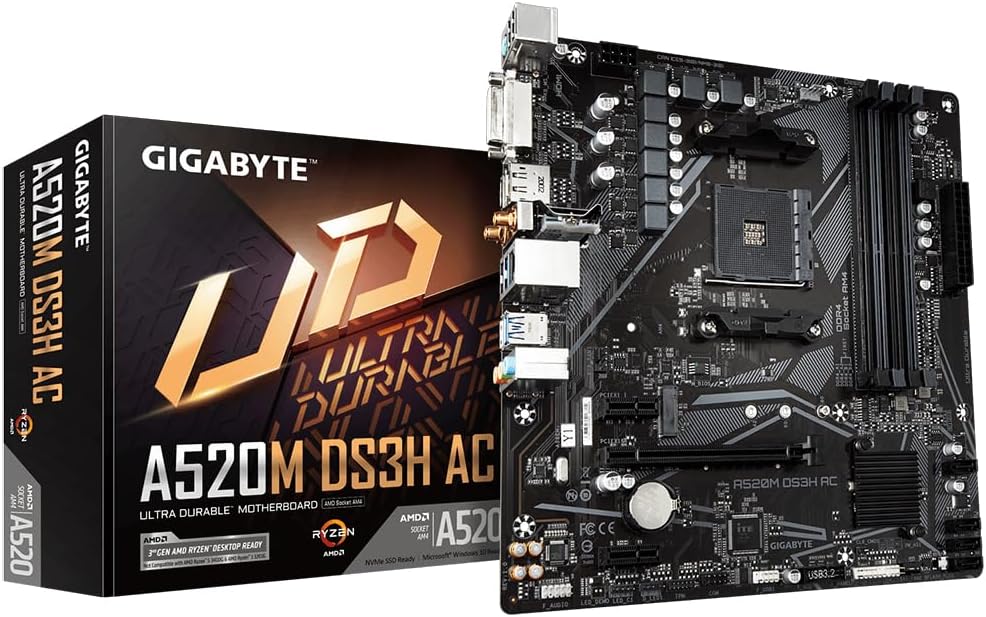 Gigabyte A520M DS3H AC Motherboard for Ryzen 5000 Series, DDR5 OC