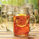 Circleware 66911 Yorkshire Mason Jar Mugs with Glass Handles, Set of 4, 17.5 Ounce, Clear