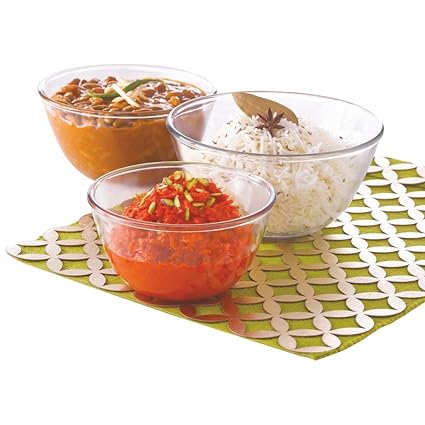 Borosil Glass Mixing Bowl Set, 3-Pieces, Transparent