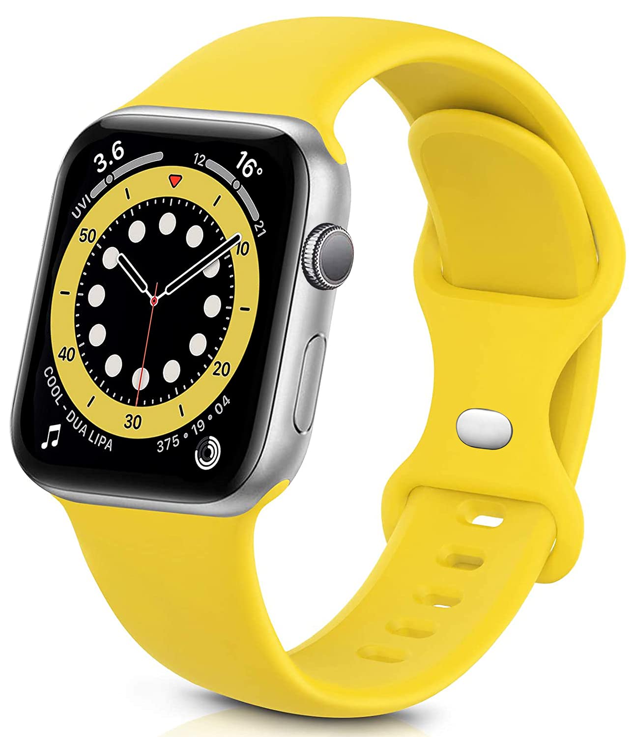 Sichy Sport Straps Compatible with Apple Watch Straps 42mm 44mm 45mm, Soft Silicone Strap Replacement Watchbands for iWatch Series 8 7 6 5 4 3 2 1 SE，Mango Yellow,Small