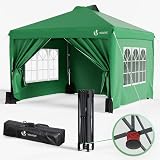 VOUNOT 3m x 3m Pop Up Gazebo with Sides Central Lock System Green