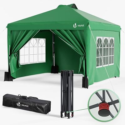 VOUNOT 3m x 3m Pop Up Gazebo with Sides Central Lock System Green