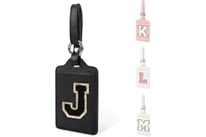 IZUZTA Initial Letter Luggage Tag J for Suitcases TSA Approved, PU Leather Personalized Luggage Tags with Privacy Cover Name Card, Black Cute Monogrammed Luggage Handbag Tags for Women Kids(1 Pack Letter J)