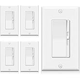 BESTTEN 5 Pack Super Slim Dimmer Light Switch for 300W Dimmable LED/CFL Lights and 600W Incandescent/Halogen, Single Pole/3-Way LED Slide Dimmer, Wall Plate Included, ETL Listed, White