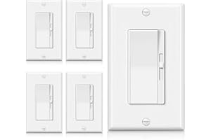 BESTTEN 5 Pack Super Slim Slide Dimmer Light Switch, Quiet Dimmer Switch, Wall Plate Included, Single Pole or 3 Way Dimmable 