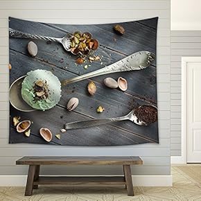 Scoop of Homemade Pistachio Ice Cream - Fabric Wall Tapestry Home Decor - 51x60 inches