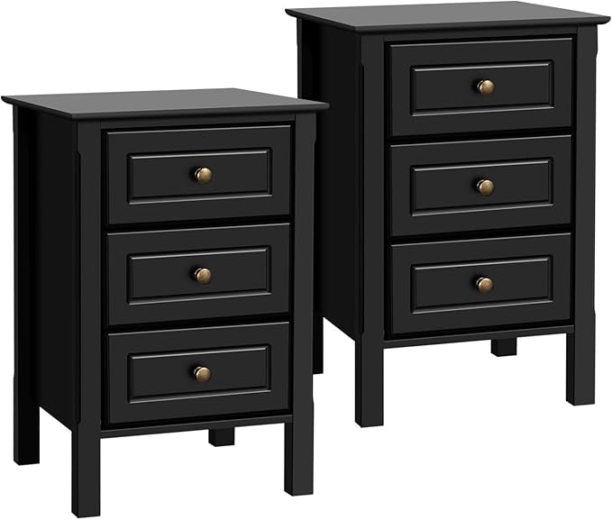 YAHEETECH 3 Drawers Nightstand Tall End Table Storage Wood