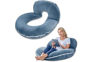 INSEN Reading Pillow, Back Pillow for Sitting in Bed for Reading, Nurse & Relax, Reading Pillow for Adults, Moms & Kids, Sit Up Pillow for Bed, Blue