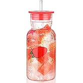 CWHHRN 17 oz Glass Cup with Lid and Straw, Glass Tumbler with Straw and Lid, Vintage Glassware for Whiskey Cocktail Beer Juice, Iced Coffee Cups with Lid (1 PACK)