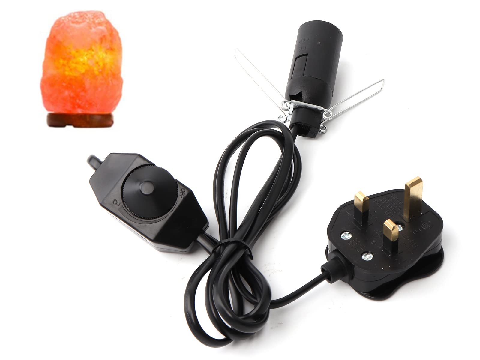 Hotloop Salt Lamp Cable with Switch E14 Socket UK Plug l 1.8 m Insulation Lamp Cord l Salt Lamp Socket l Color Black