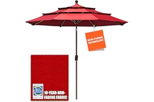 EliteShade USA 10-Year-Non-Fading 9Ft 3 Tiers Market Umbrella Patio Umbrella Outdoor Table Umbrella with Ventilation, Logo Red