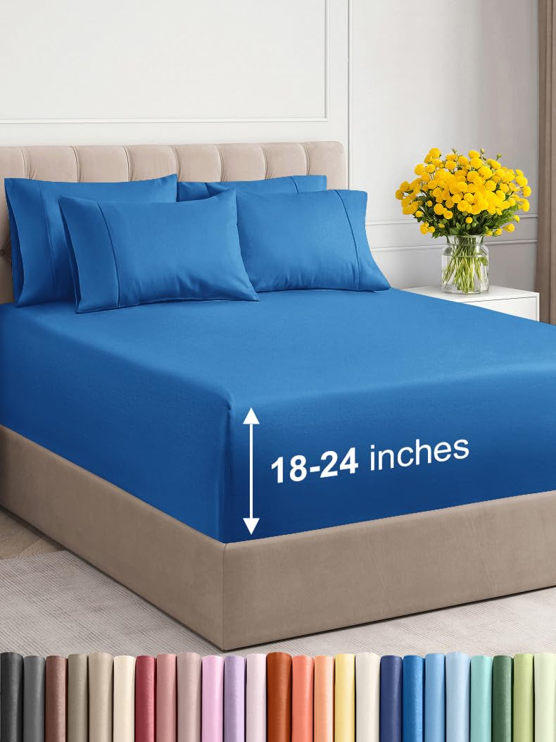 Photo 1 of Extra Deep King Sheet Set - 6 Piece Breathable & Cooling Sheets - Hotel Luxury Bed Sheets Set - Easy & Secure Fit - Soft, Wrinkle Free & Comfy Sheets Set - Royal Blue Sheet Set with Extra Deep Pockets