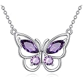 AINFQY Butterfly Necklace for Women 925 Sterling Silver Crystal Butterfly Pendant Birthstone Amethyst Jewelry Gift