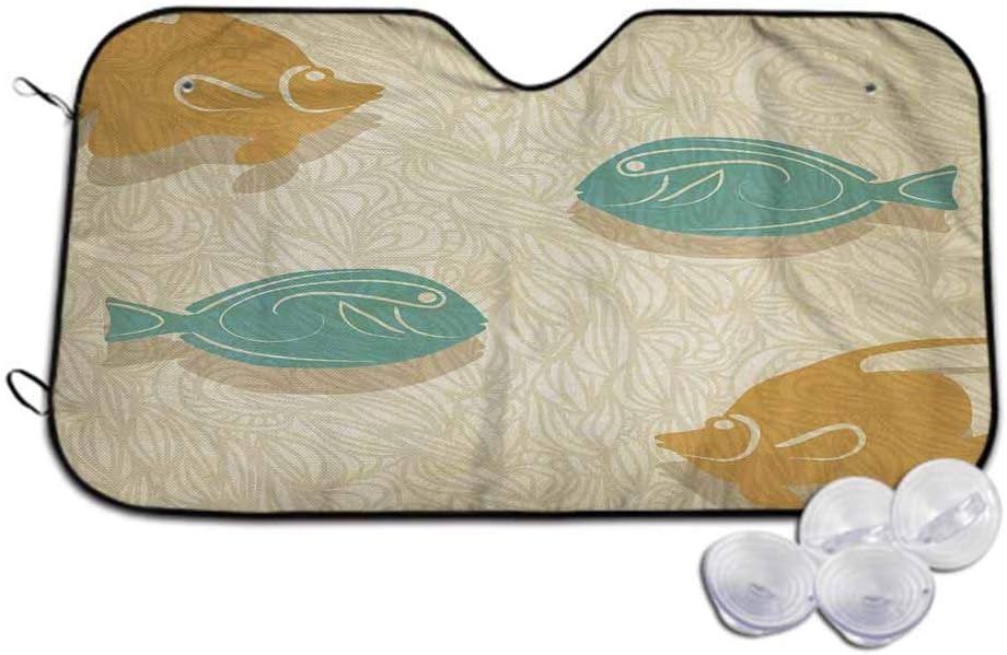 TableCoversHome Cute Cartoon Design Front Car Windshield Sun Shade,Aquarium Ocean Waves Protects Your Kids from Sun Burn,W27.5 x L51.2 inch
