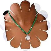 Andelaisi Boho Sun Pendant Necklace Vintage Sunburst Choker Necklace Green Rice Bead Necklace Adjustable Sun Celestial Flower Necklace Jewelry for Women