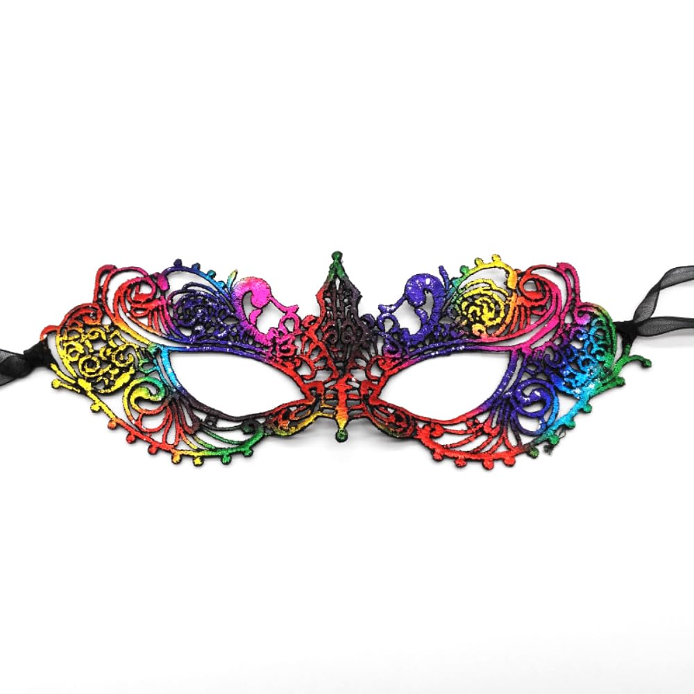 Blausky Pack of 2 Venetian Masks, Lace Mask, Sexy Lace Eye Mask, Carnival Masks, Face Costume for Halloween, Carnival, Evening Dress, Prom, Dance, Ball Party, 23 x 8 cm, Colourful