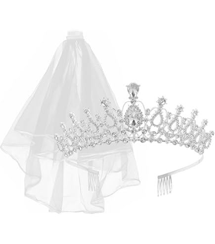 Amazon.com : YARIEW Silver Crown and Bride Veil Set 