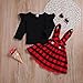 KONIGHT Baby Outfits Girl Long Sleeve T-Shirt Ruffle Top Overalls Strap Dress Clothes Set Plaid Skirt Winter