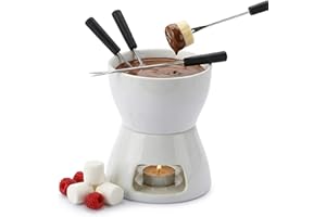 300ml Ceramic Chocolate Fondue Mug with 4 Forks, Cheese Melting Hot Pot for Chocolate Cheese & Desserts (White)