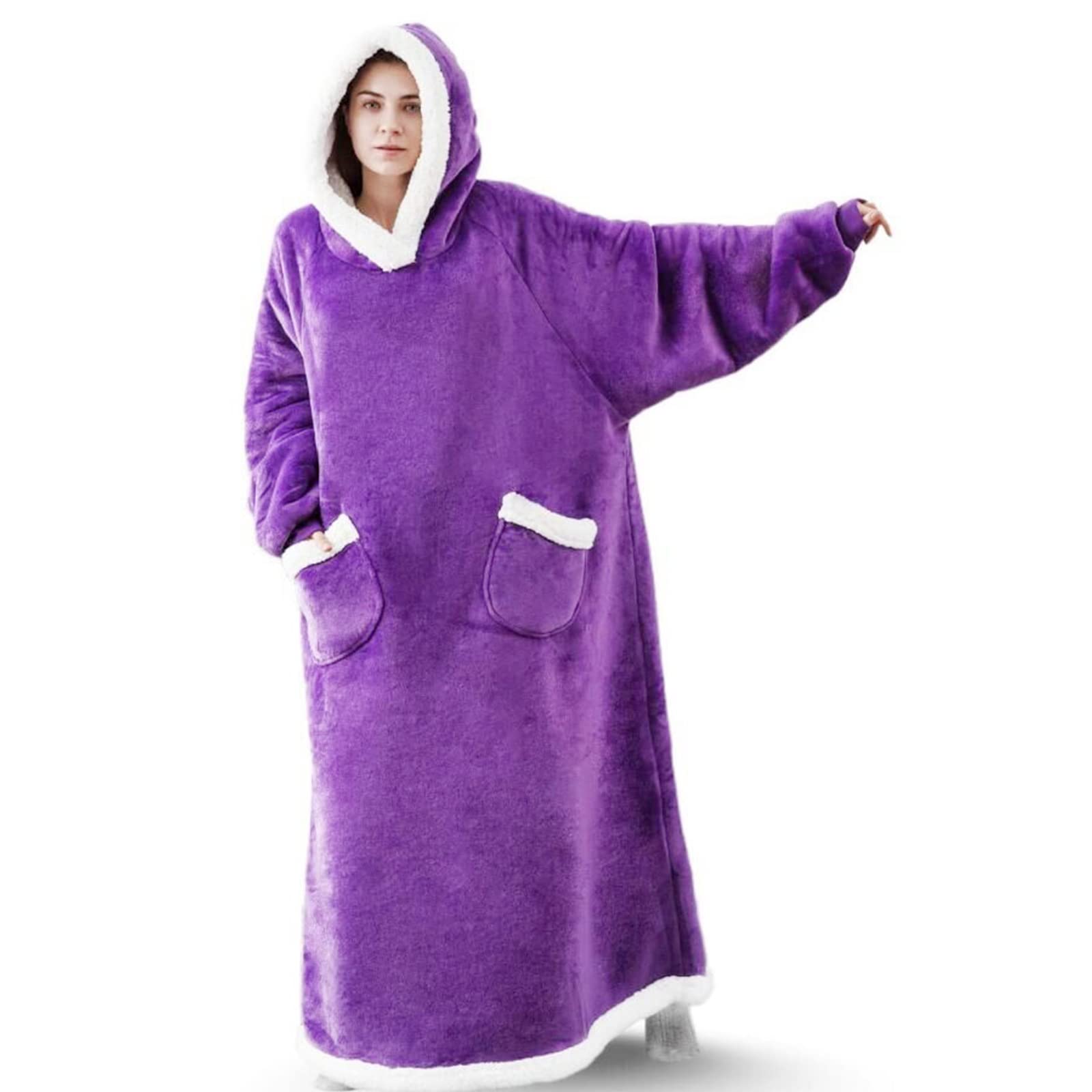 EAHOME Extra Long Hoodie Blanket Sweatshirt 3XL for Women Men 1pcs, Super Warm and Cozy Big Blanket Hoodie, Wearable Flannel Blanket with Sleeves and Pocket Purple — image 1