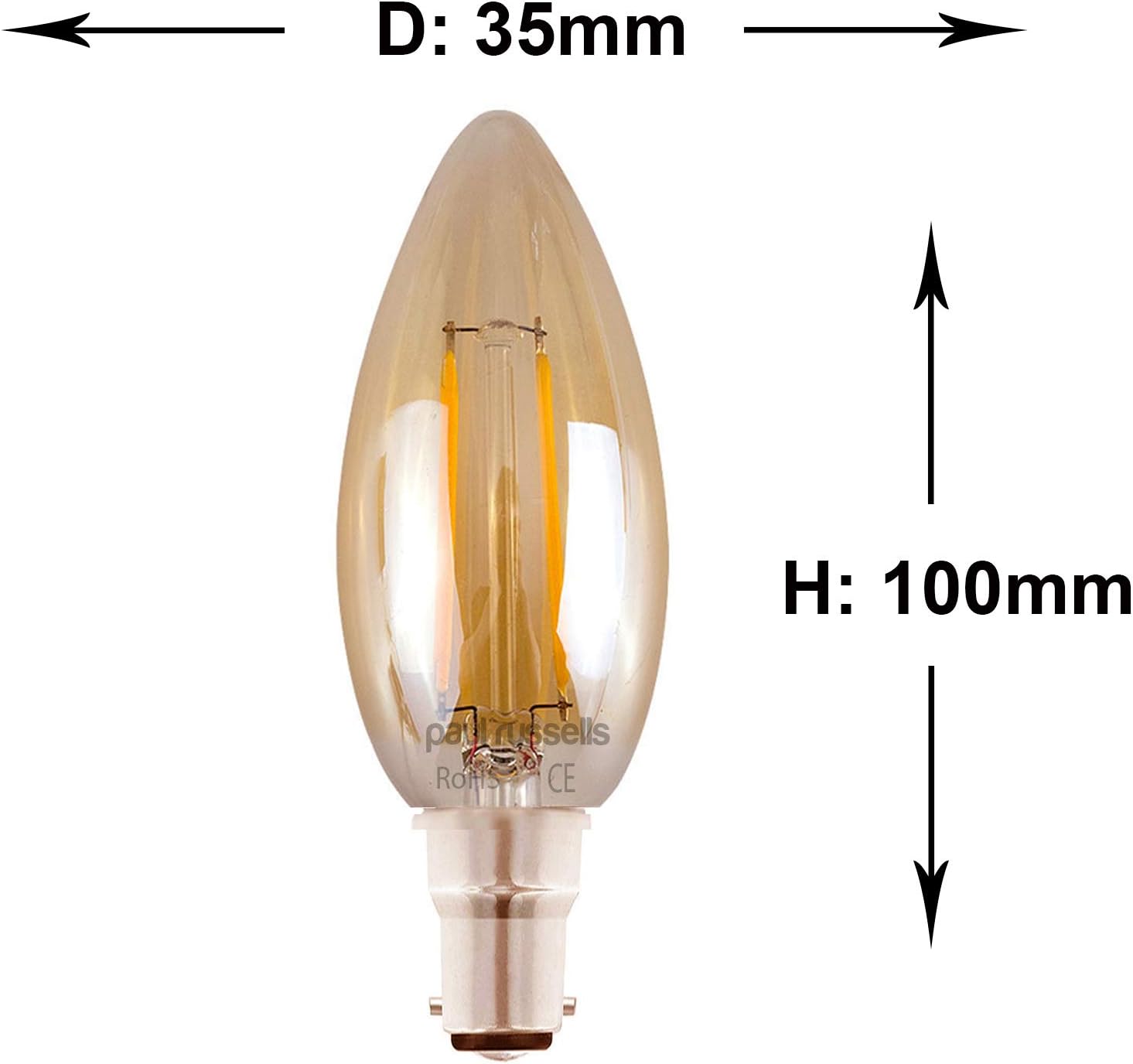 paul russells LED Candle Filament Light, 4.5W 35W Equivalent Replacement, 400LM Lumens, 2200K Extra Warm White - Image 4