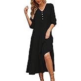 Beautiful Nomad Women's Casual V Neck Boho Dress Puff Sleeve High Waist Floral Smocked Flowy Ruffle Midi Dresses