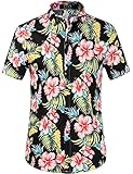 SSLR Men's Button Down Causal Short Sleeve Aloha Hawaiian Shirts (Large, Red Hibiscus)