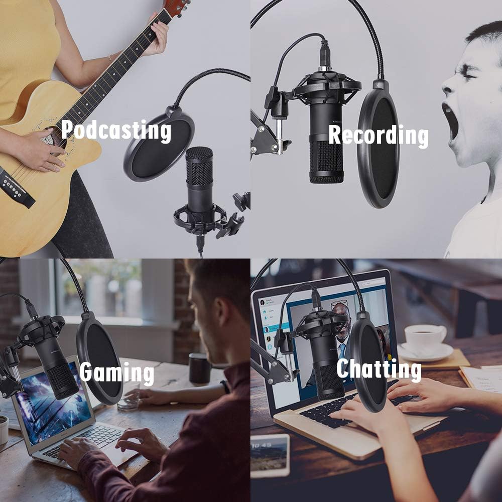 USB Streaming Podcast PC Microphone, SUDOTACK professional 192KHZ/24Bit Studio Cardioid Condenser Mic Kit with sound card Boom Arm Shock Mount Pop Filter, for Skype YouTuber Karaoke Gaming Recording: Musical Instruments
