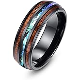 8mm Hawaiian Koa Wood and Abalone Shell Stainless Steel Rings Wedding Bands for Men Comfort Fit