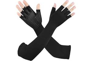 Gorbgle Long Copper Arthritis Gloves for Carpal Tunnel, Compression Gloves for Hand Pain Relief, Wrist Arm Support, Fingerless Typing Gloves for Rheumatoid, Tendonitis, Fits Women Men, 1 Pair, Medium