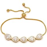 WeimanJewelry Cubic Zirconia CZ Wedding Bridal Pear Cut Adjustable Teardrop Chain Bracelet for Women Lady (Gold)