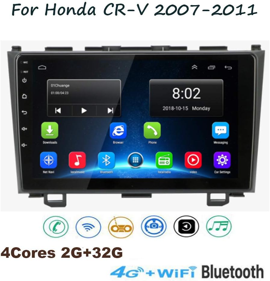 TypeBuilt Android Car Stereo for Honda CR-V 2007-2011 9 Inch HD Touchscreen GPS Navigation Bluetooth Support 4G Wifi Screen,Mirror Link,Radio Tuner