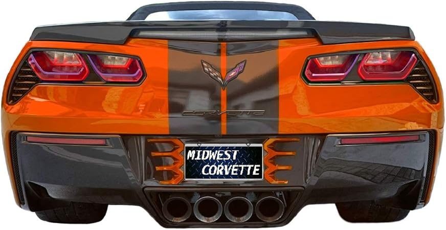 Amazon C7 コルベット スティングレイ リアナンバープレートフレーム カーボンフラッシュ仕上げ セブリングオレンジチップ付き Altec 適合 C7コルベット 14 19年 18 19年 セブリングオレンジ ナンバーカバー ホルダー 車 バイク