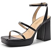 DREAM PAIRS Women's Platform Strappy Heels Open Toe Ankle Strap Square Party Sandals Y2K Dress Shoes