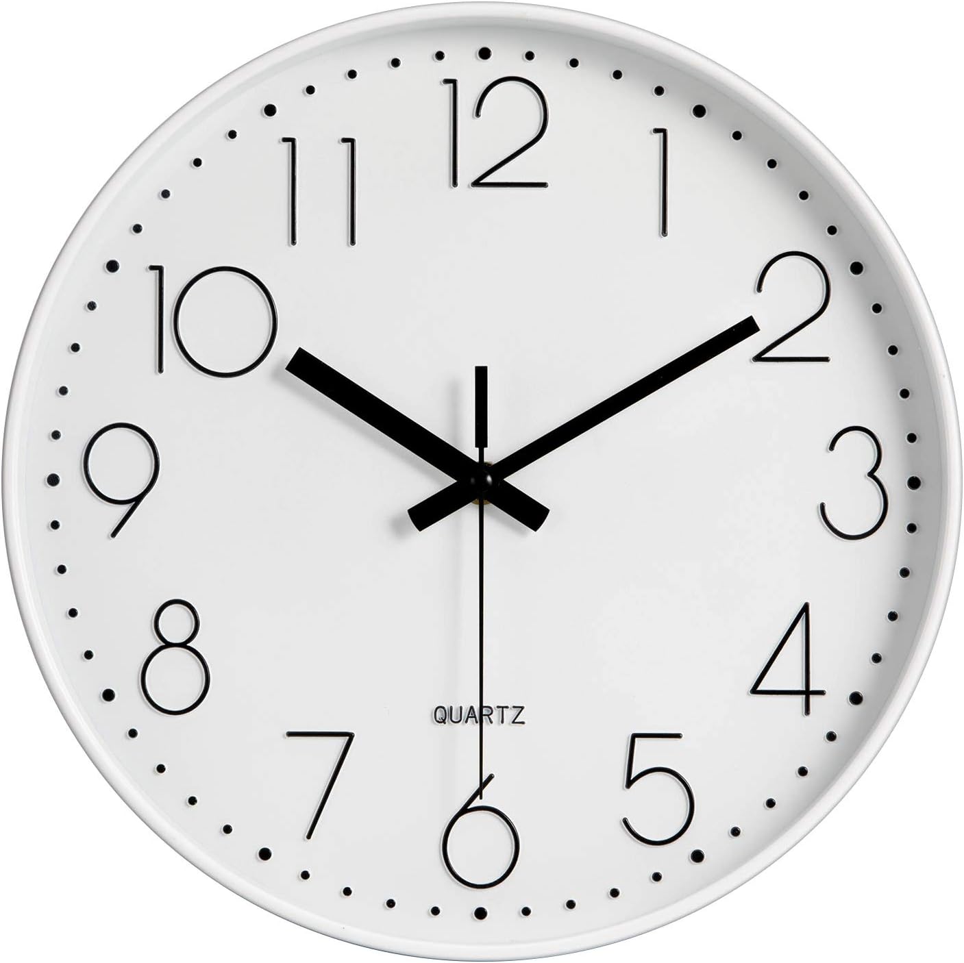 LENRUS 12 Inch Modern Wall Clock, Non Ticking Silent Quartz Battery Operated Round Easy to Read Kitchen Clock For Home/Office/School (White)