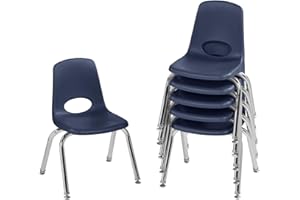 Factory Direct Partners 10360-NV 12" School Stack Chair, Stacking Student Seat with Chromed Steel Legs and Nylon Swivel Glides for in-Home Learning or Classroom - Navy (6-Pack)